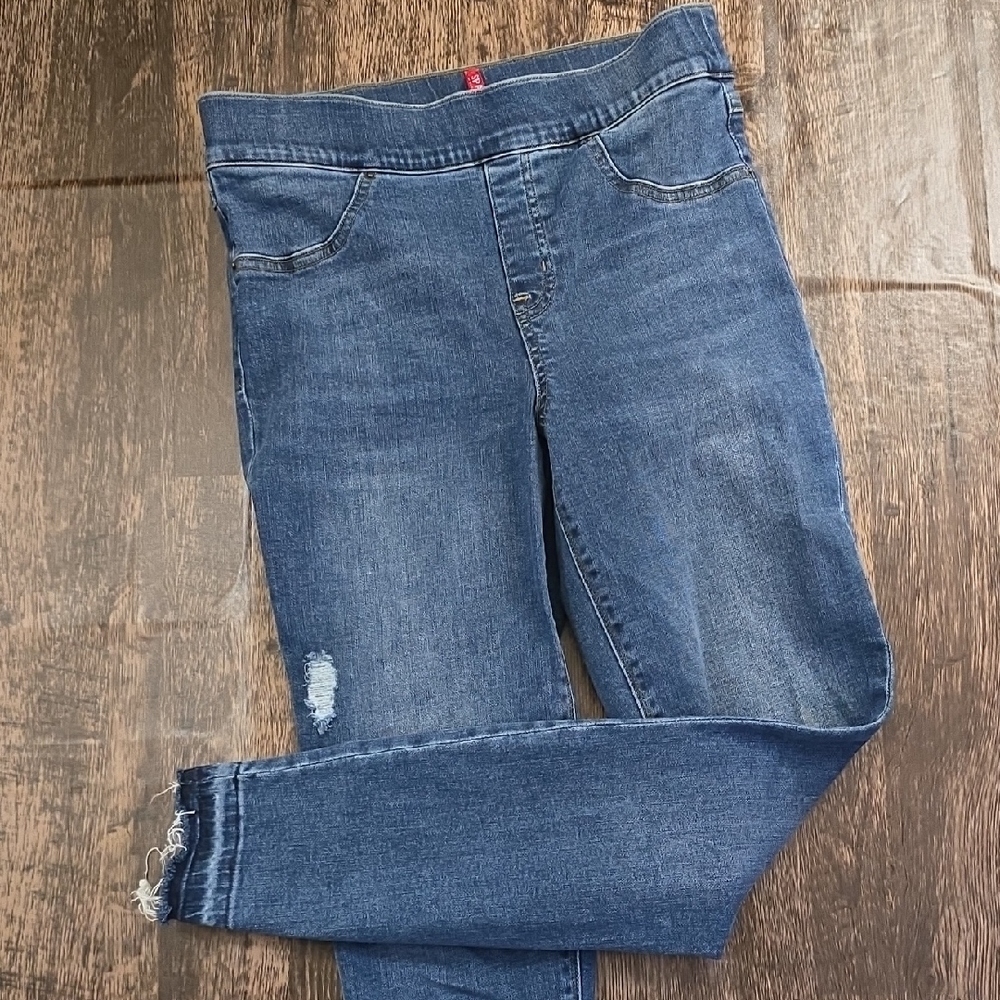SPANX Women's Distressed‎ Blue Skinny Jeans Stretch Waist Sz M